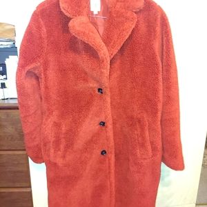 GAP Women's Long Sherpa Coat Size: Large Color: Brown/Red